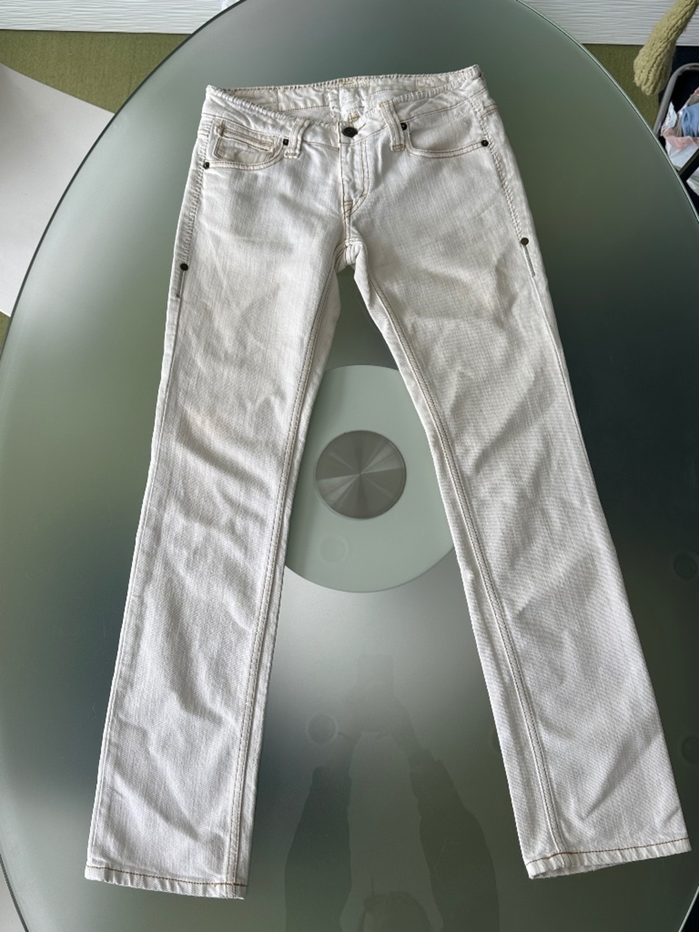 Taverniti So White Jeans with Gold Embellishments